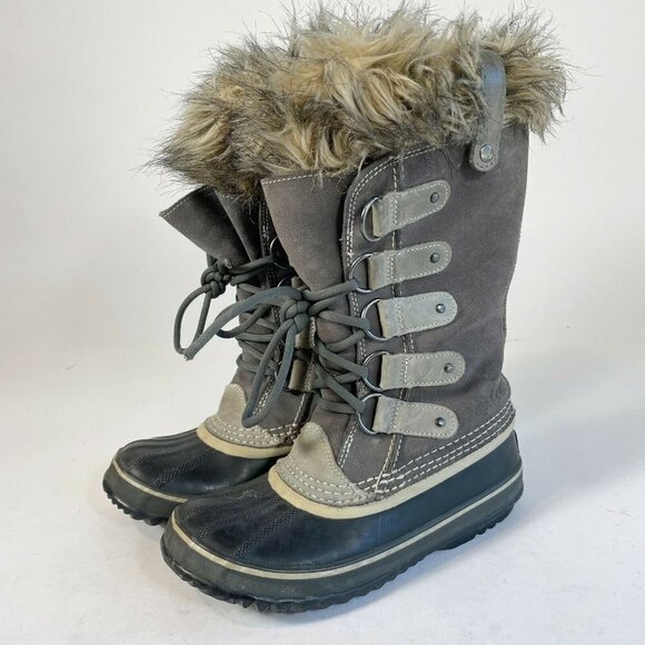 Sorel Women Joan of Artic Winter Snow Boots Gray Size 6 Waterproof Suede Fux Fur - Picture 2 of 12